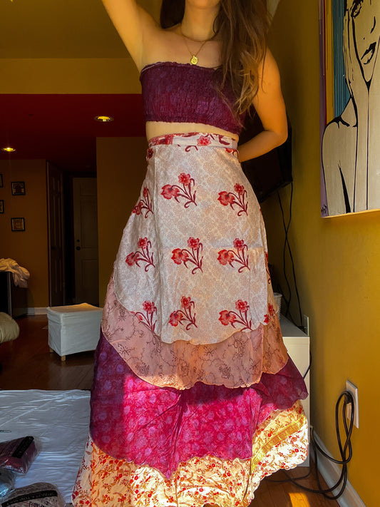 sari wrap skirt #12- flowers