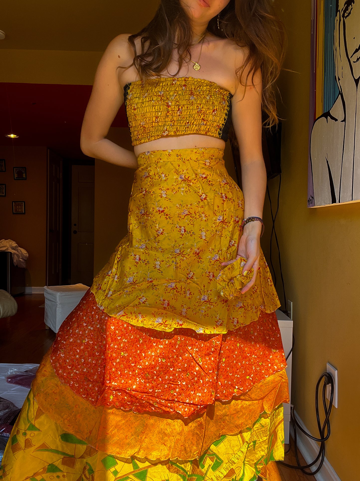 sari wrap skirt #17- orange yellow