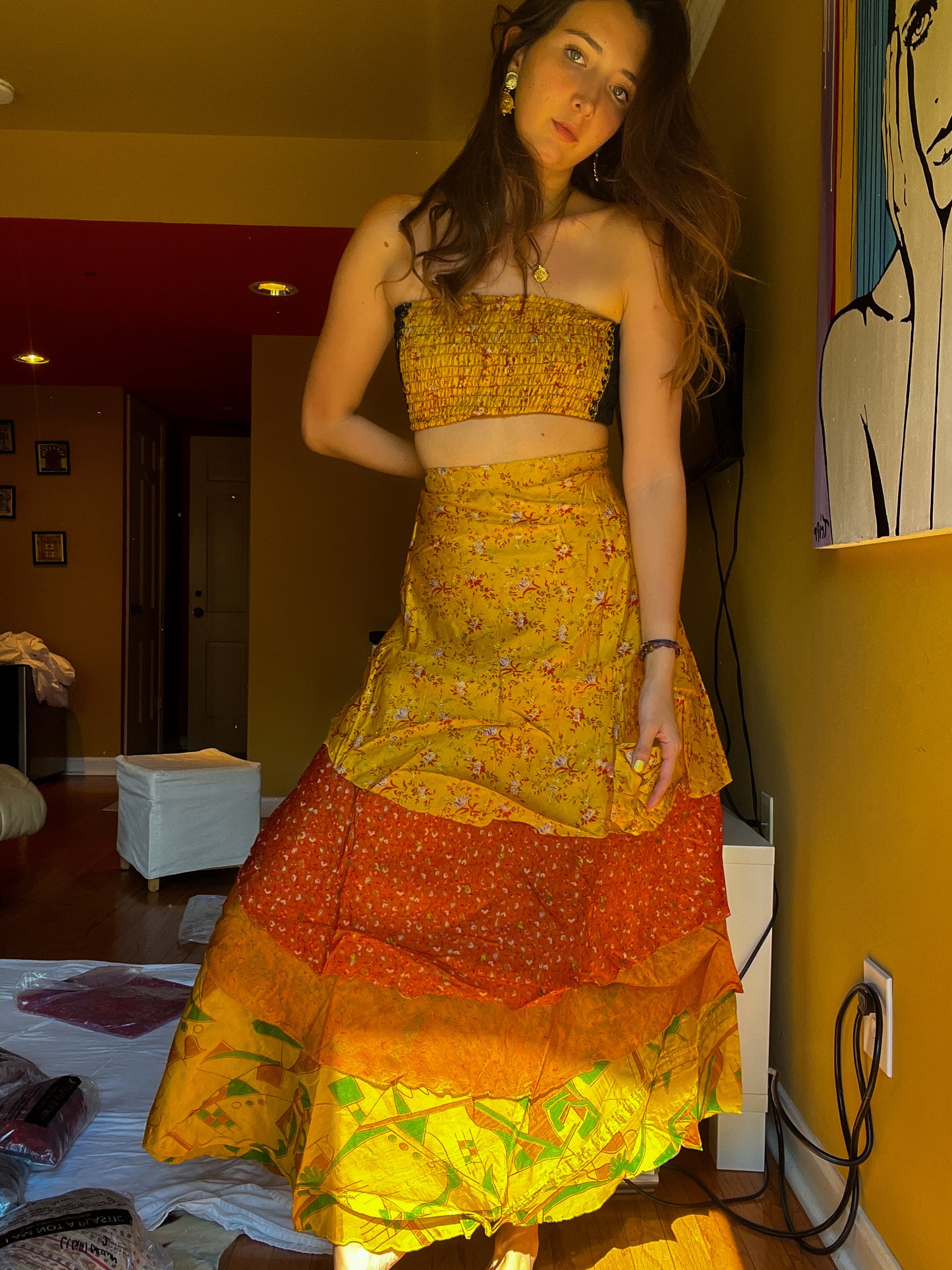 sari wrap skirt #17- orange yellow
