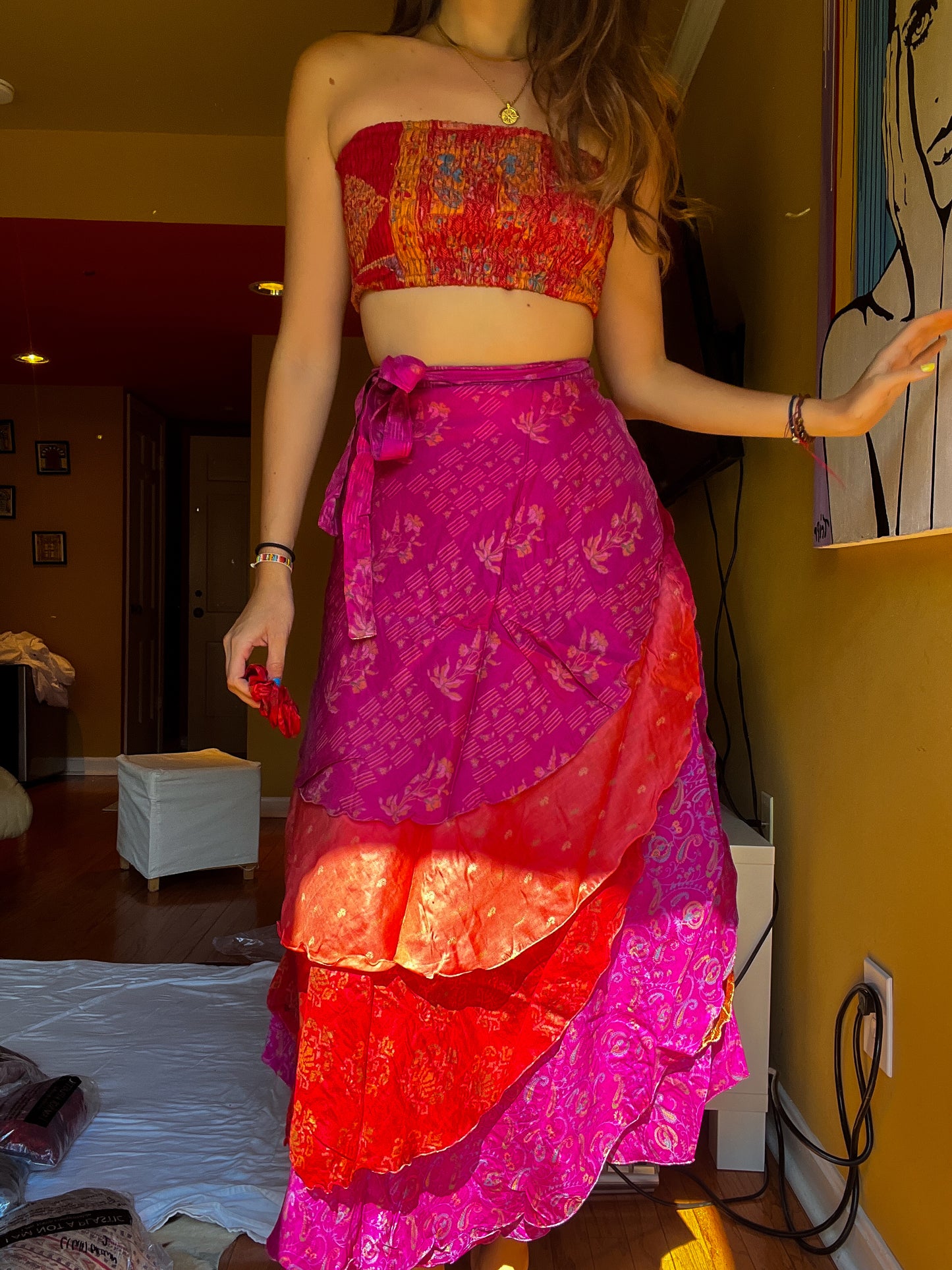 sari wrap skirt #16- pink