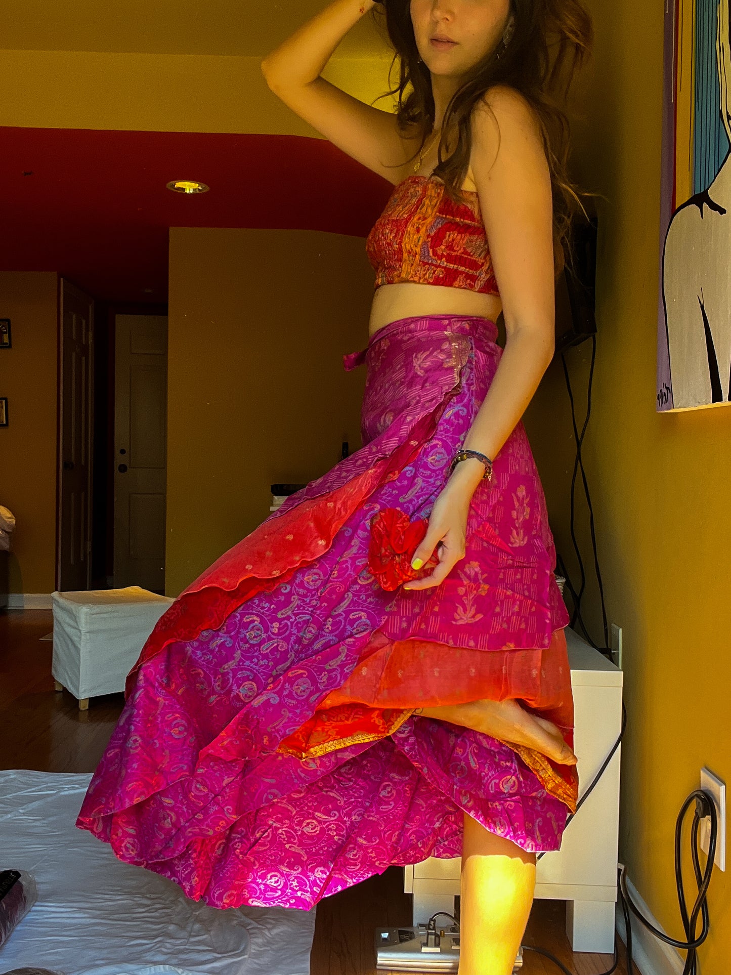 sari wrap skirt #16- pink