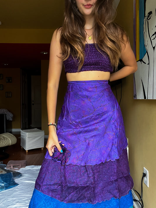 sari wrap skirt #18- purple, blue