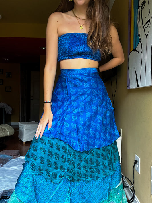 sari wrap skirt #24- dark blue