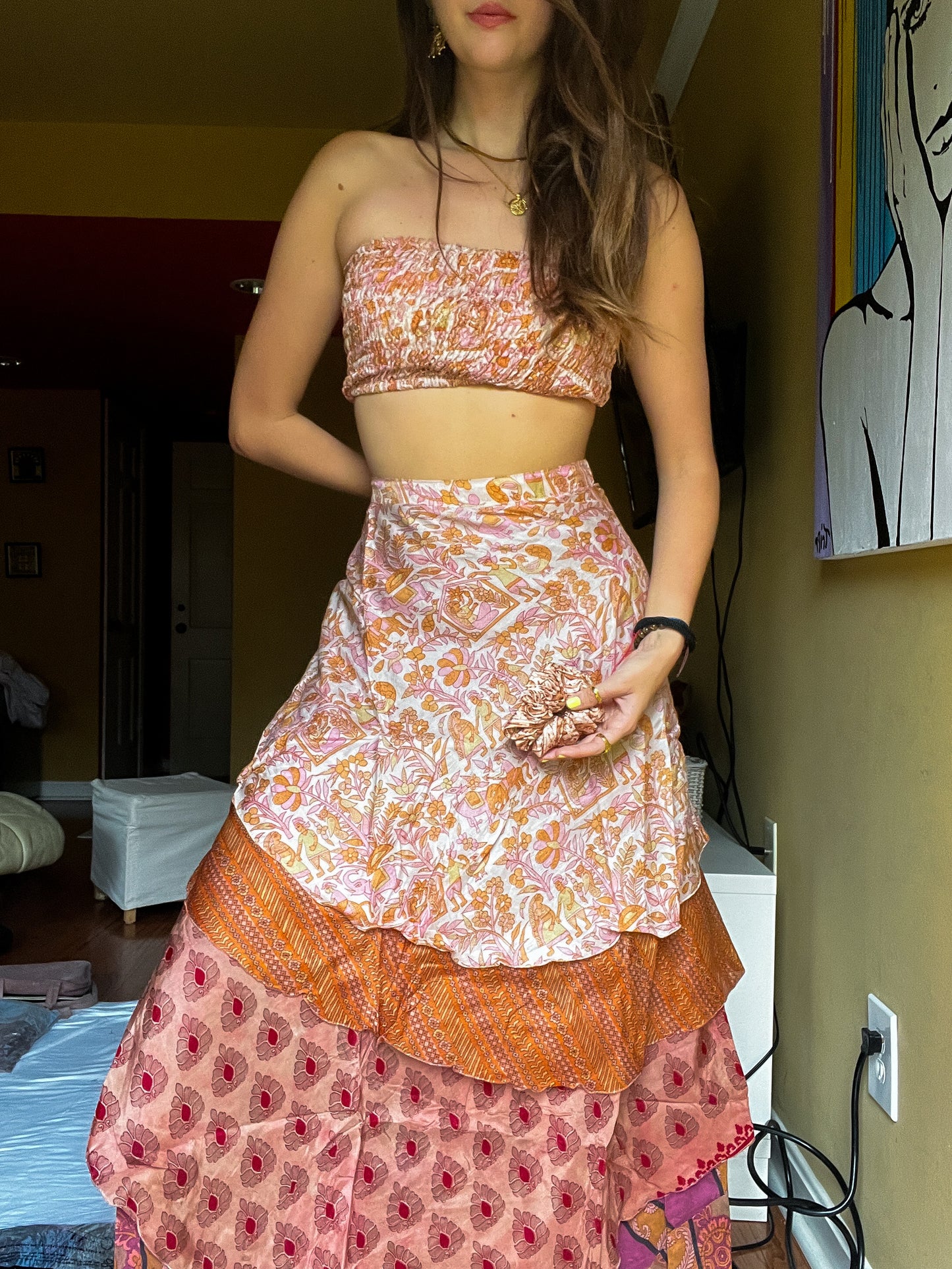 sari wrap skirt #25- beige