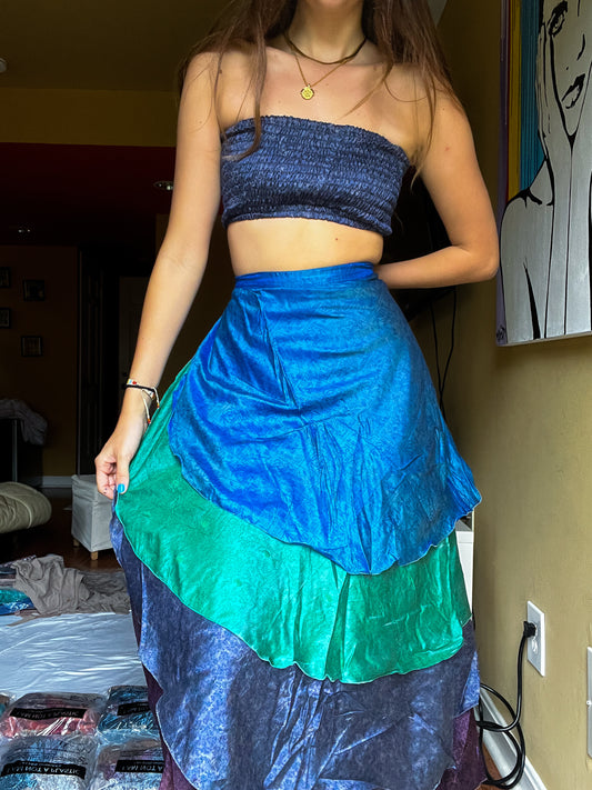 sari wrap skirt #31- dark blue