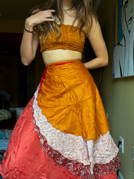 sari wrap skirt #33- orange,