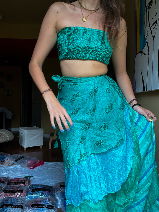 sari wrap skirt #34- aquamarine