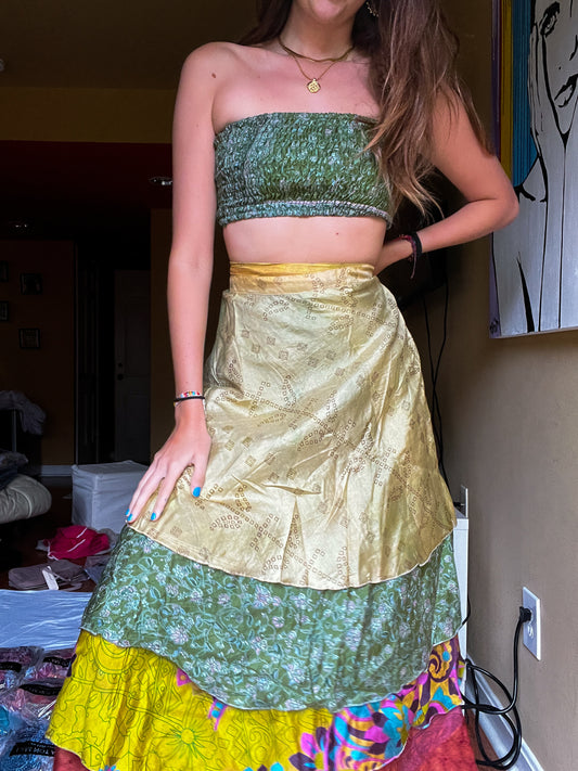 sari wrap skirt #37- green