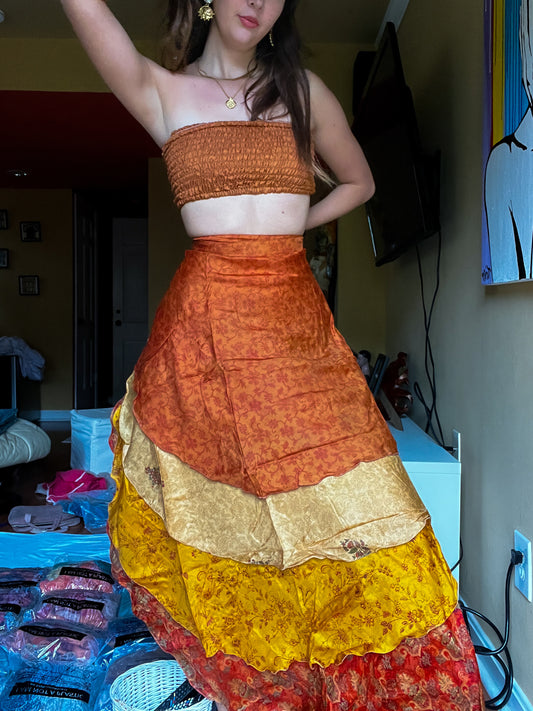 sari wrap skirt #41- brown, gold