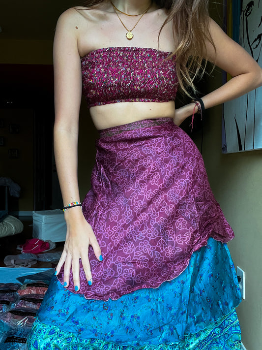sari wrap skirt #42- purple, blue