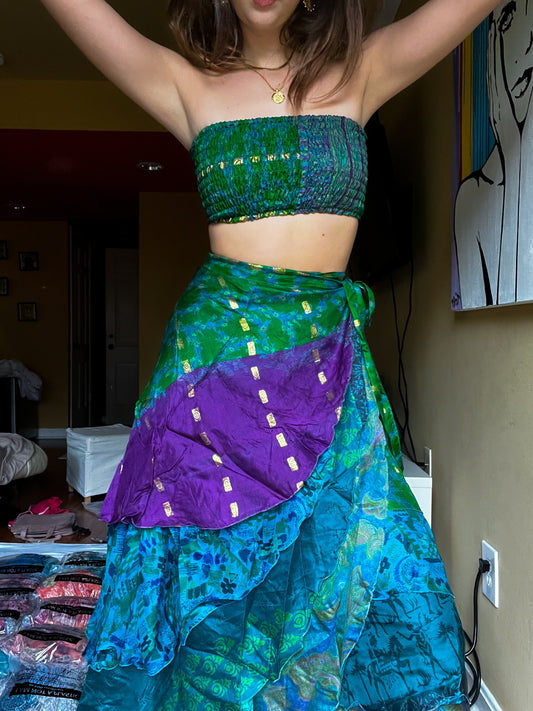 sari wrap skirt #46- dark green, blue, purple BEAUTYYYYYY
