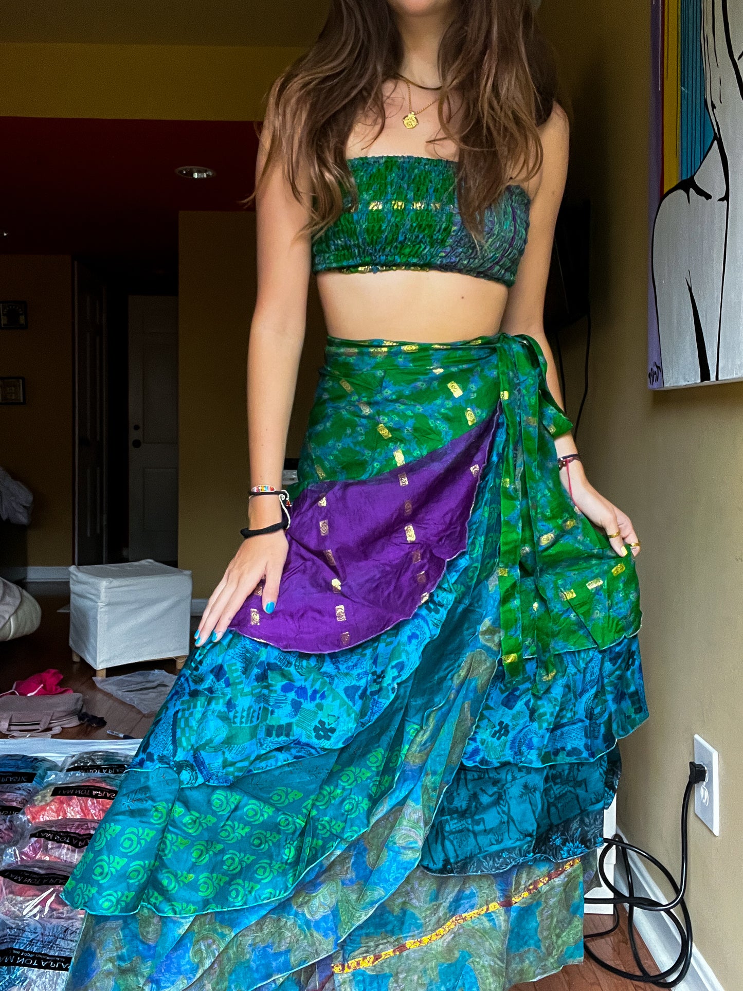 sari wrap skirt #46- dark green, blue, purple BEAUTYYYYYY