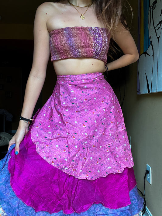 sari wrap skirt #53- pink, purple