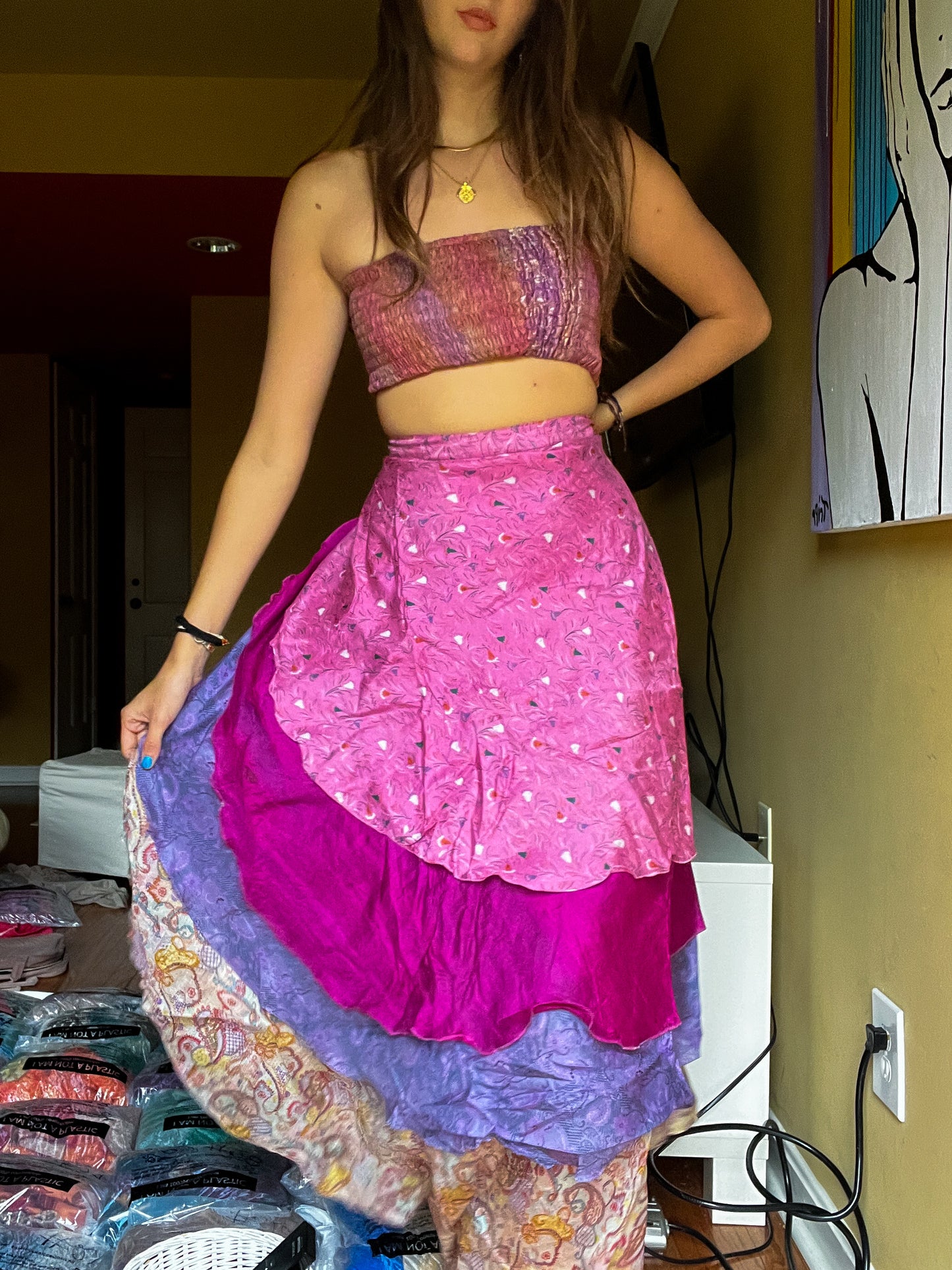 sari wrap skirt #53- pink, purple