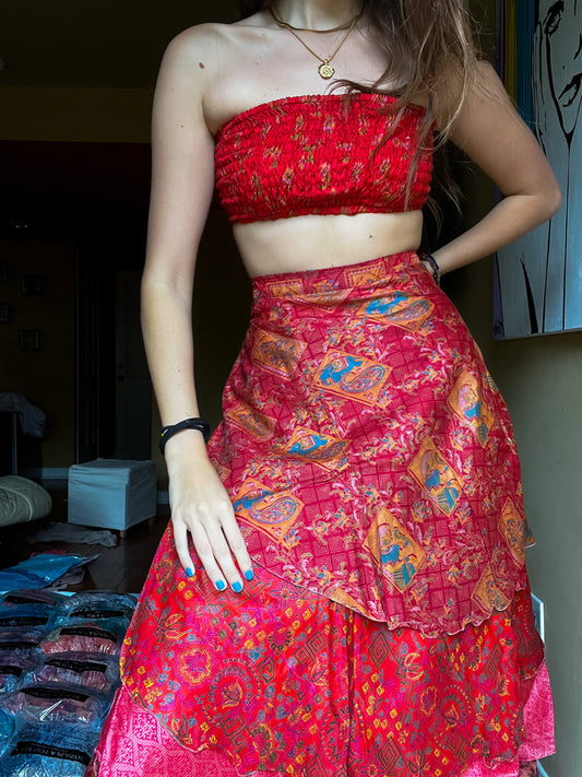 sari wrap skirt #54- red BEAUTYYYY