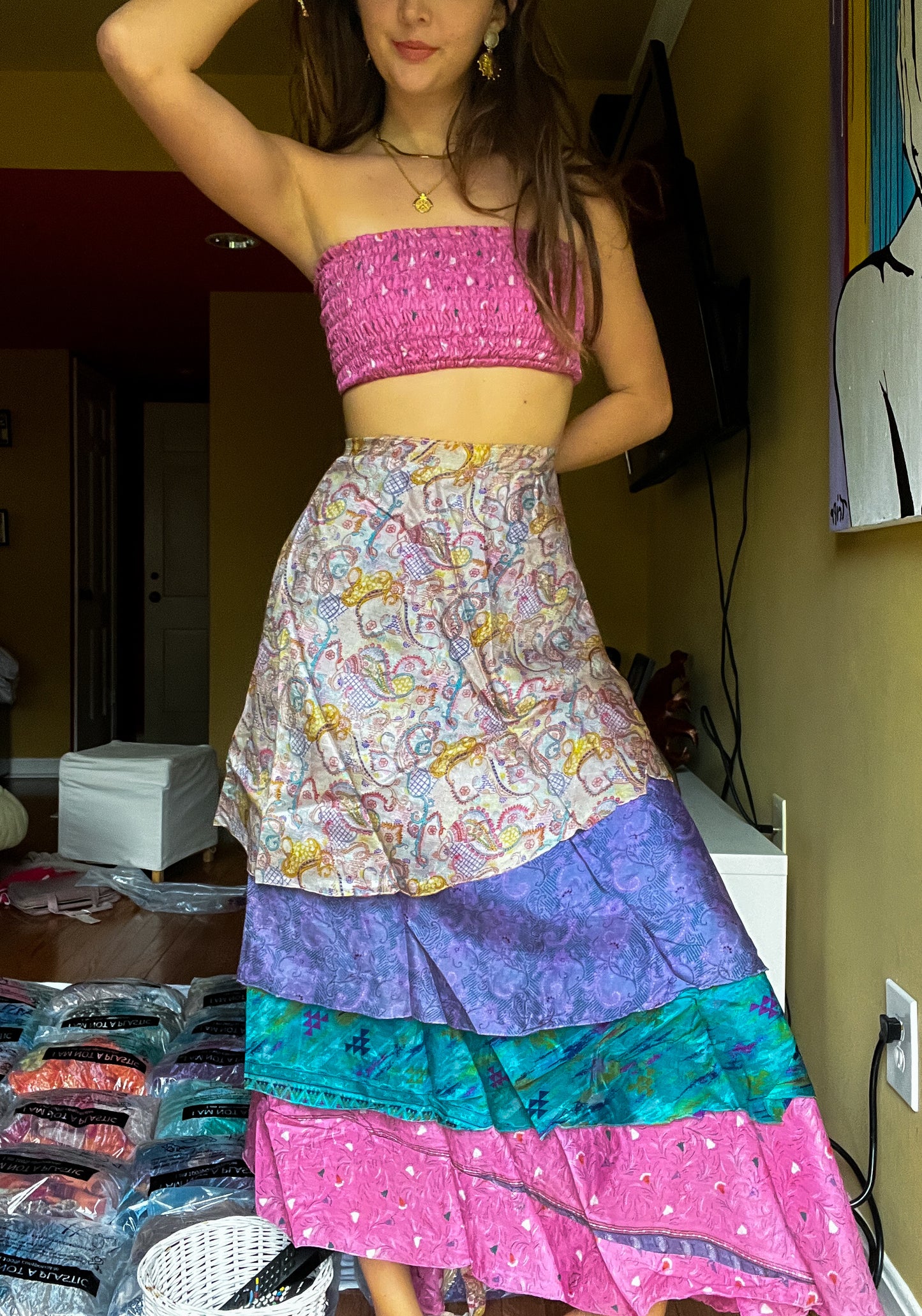 sari wrap skirt #55- pastels many colors