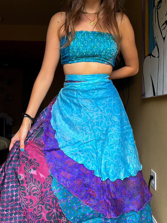 sari wrap skirt #56- blue, purple