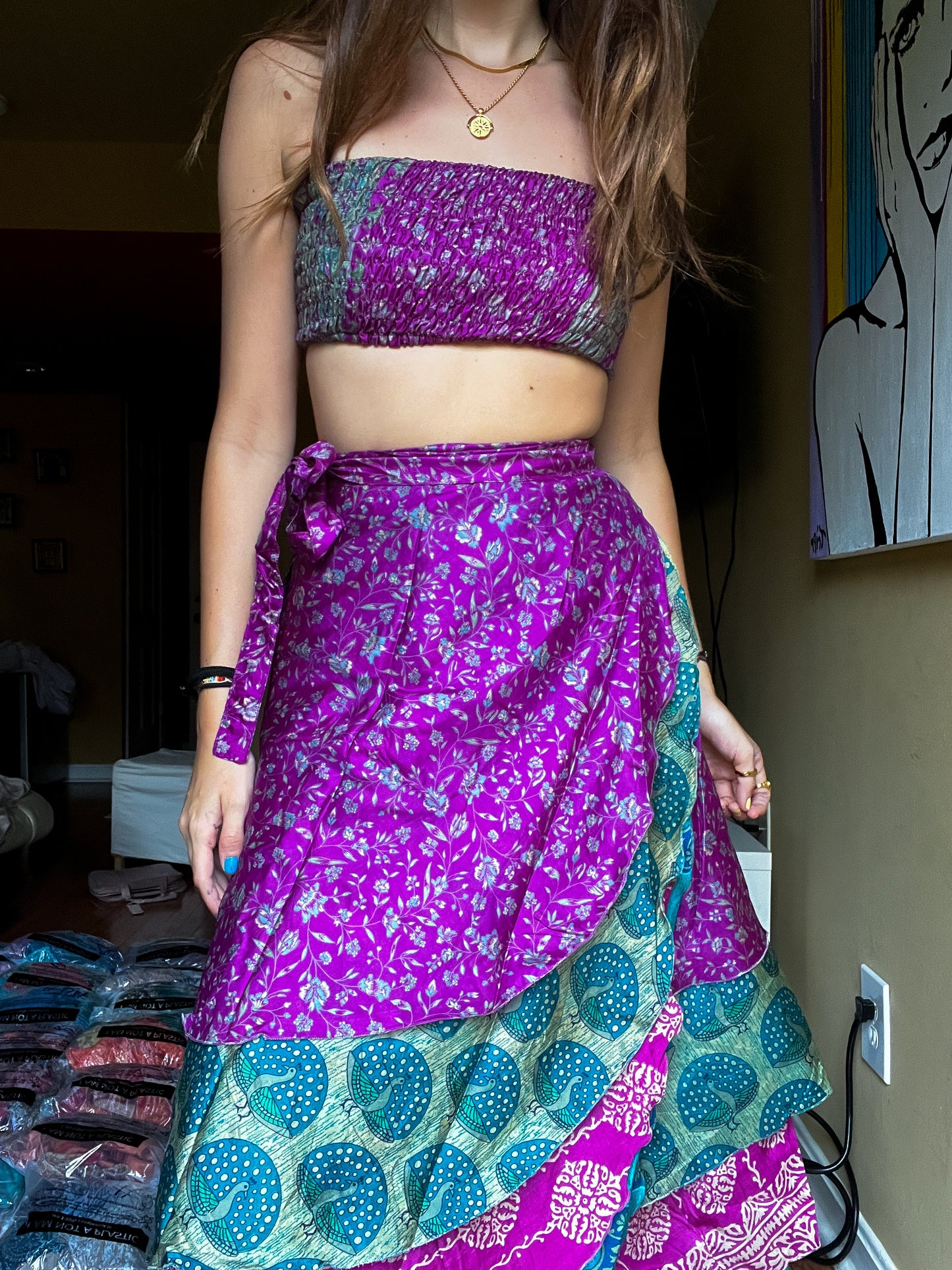 sari wrap skirt #58- purple