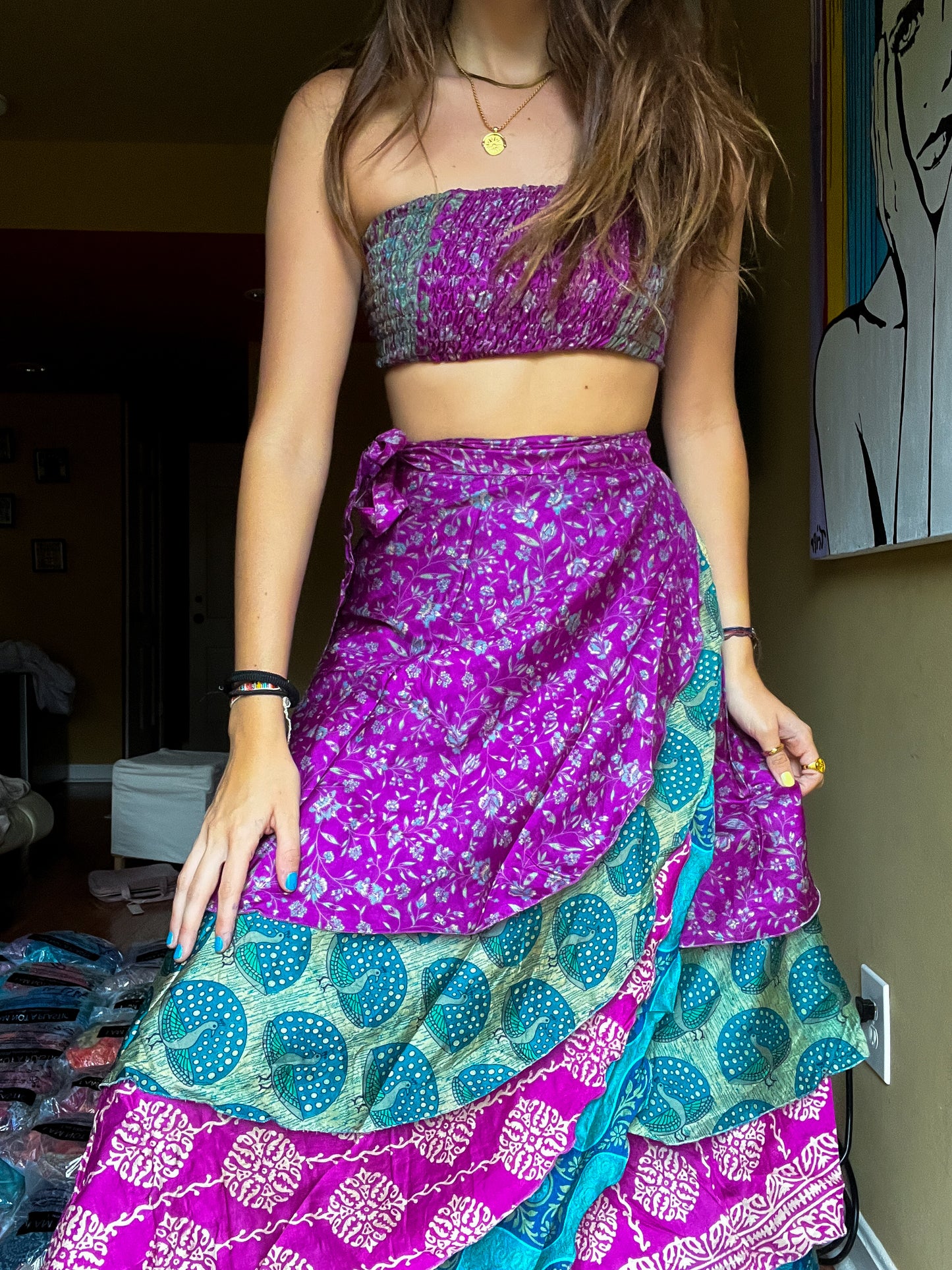 sari wrap skirt #58- purple