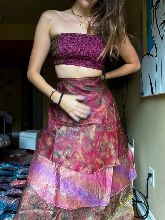 sari wrap skirt #59- dark purple