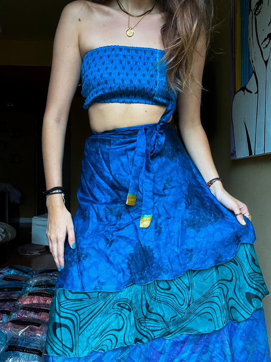 sari wrap skirt #60- blue