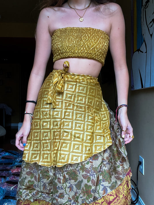 sari wrap skirt #61- yellow