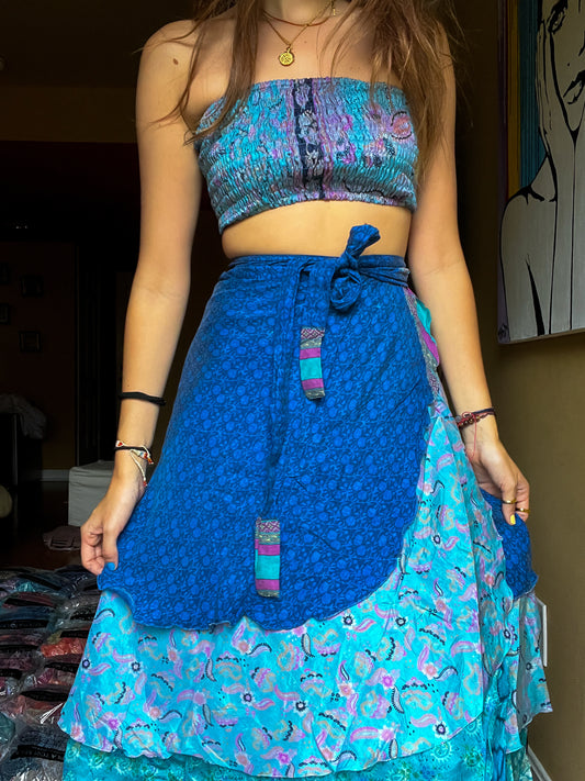 sari wrap skirt #63- blue