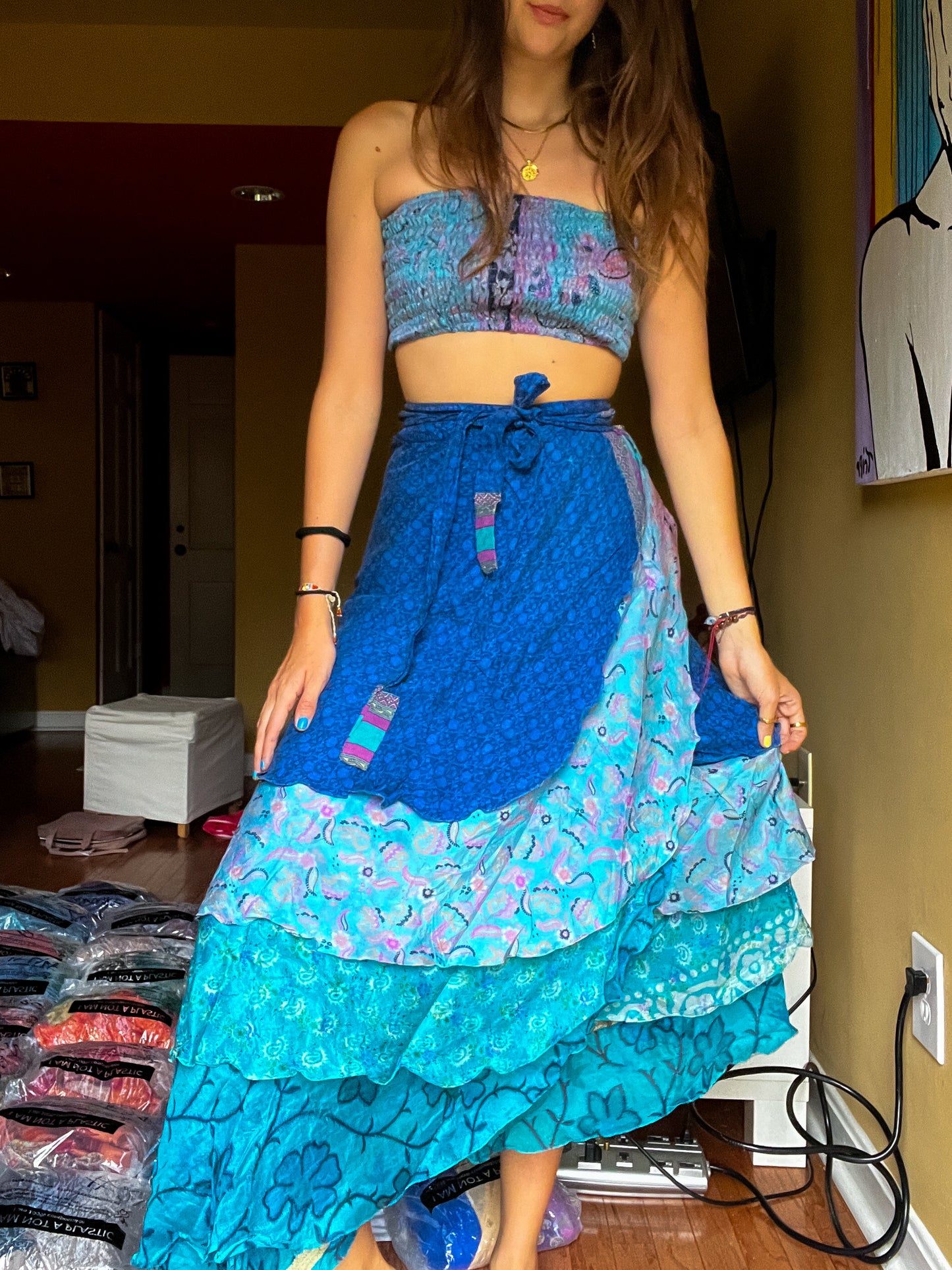 sari wrap skirt #63- blue