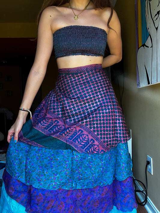 sari wrap skirt #69- purple, blue