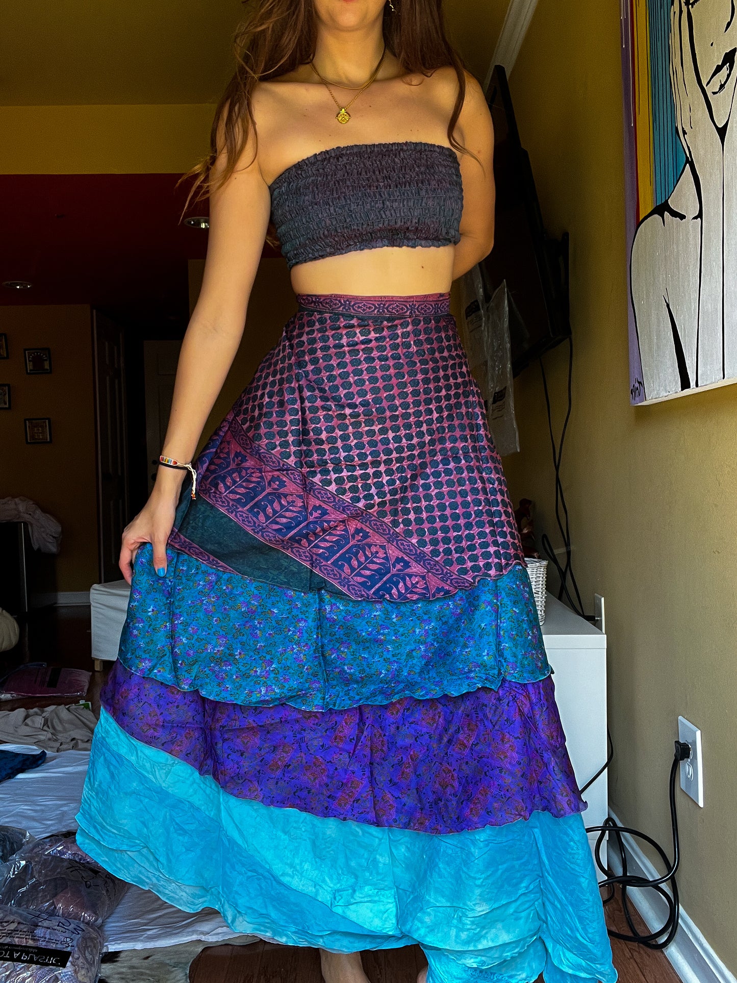sari wrap skirt #69- purple, blue