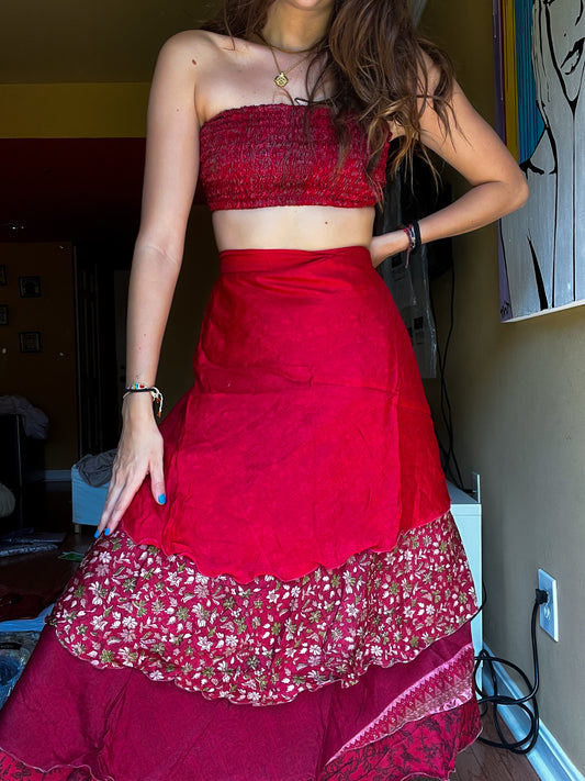sari wrap skirt #74- RED