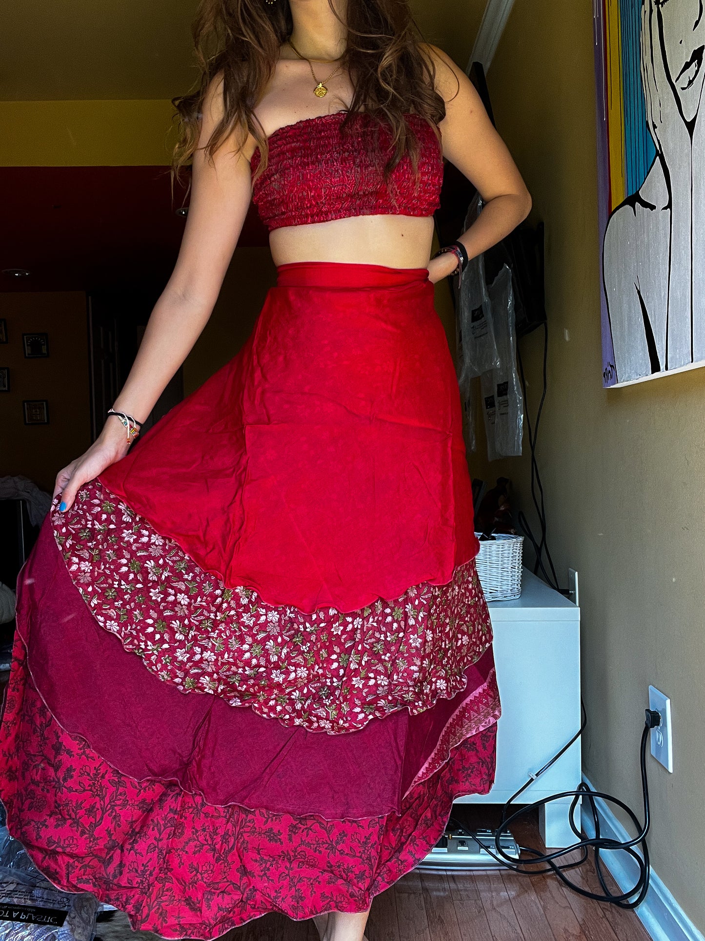 sari wrap skirt #74- RED
