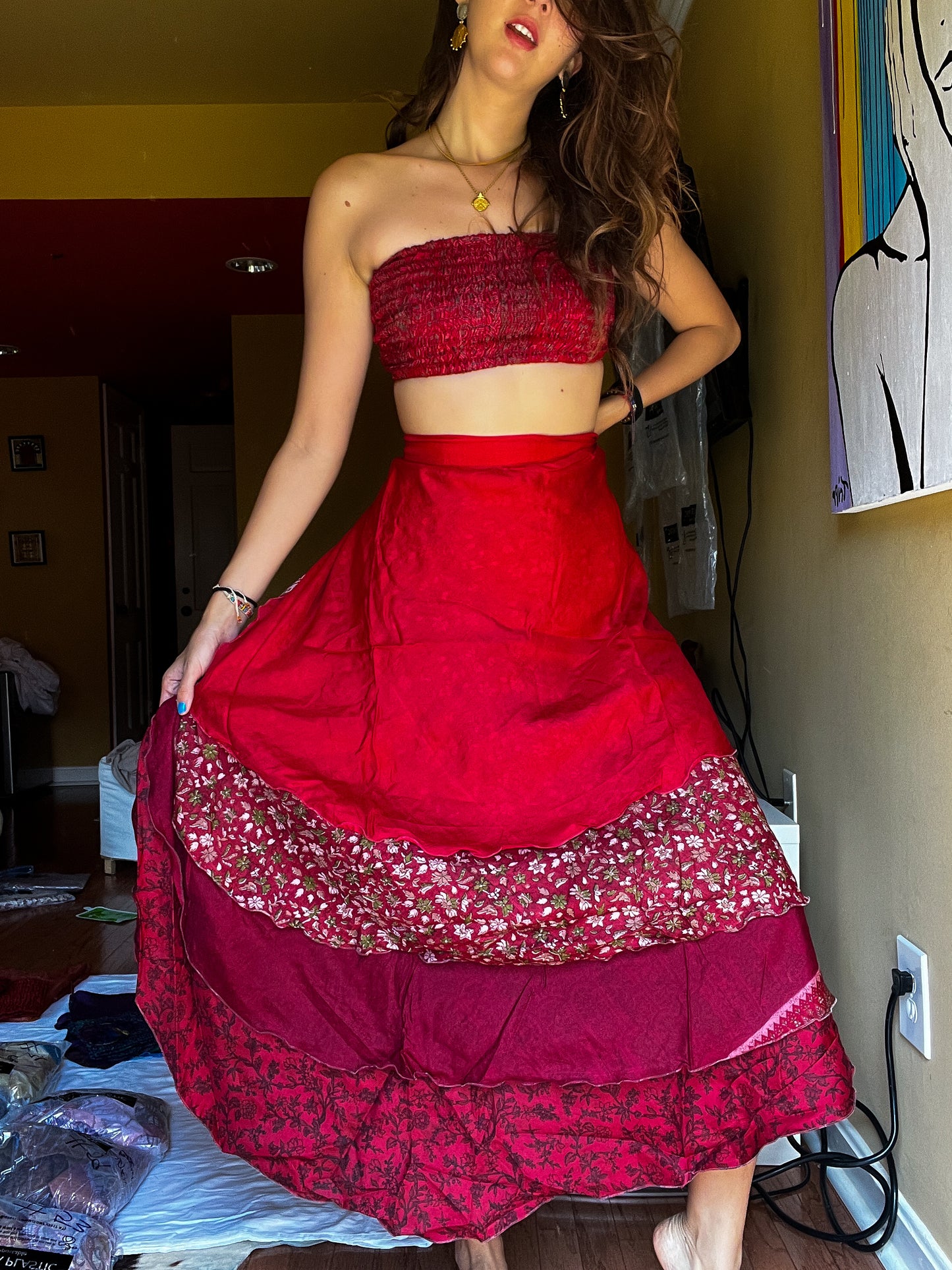 sari wrap skirt #74- RED