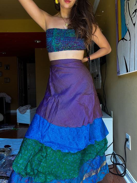 sari wrap skirt #76- blue, green, purple