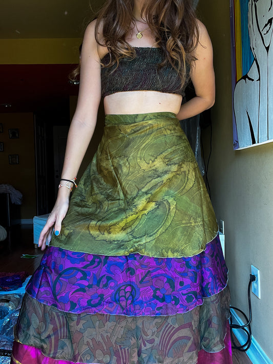 sari wrap skirt #78- dark green, purple