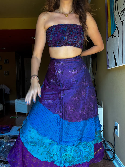 sari wrap skirt #79- dark purple, blue