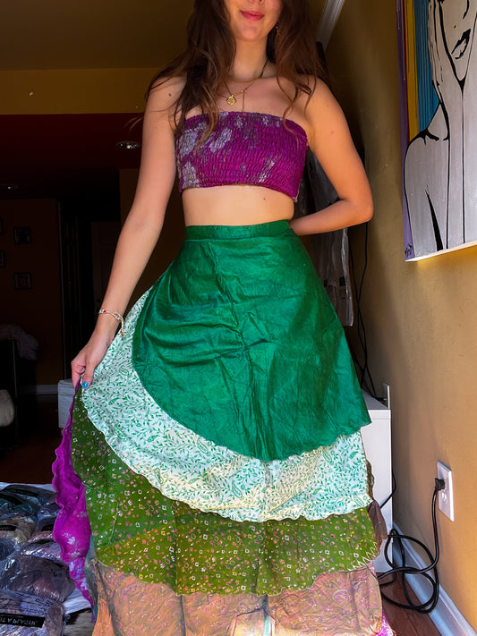 sari wrap skirt #92- purple, green