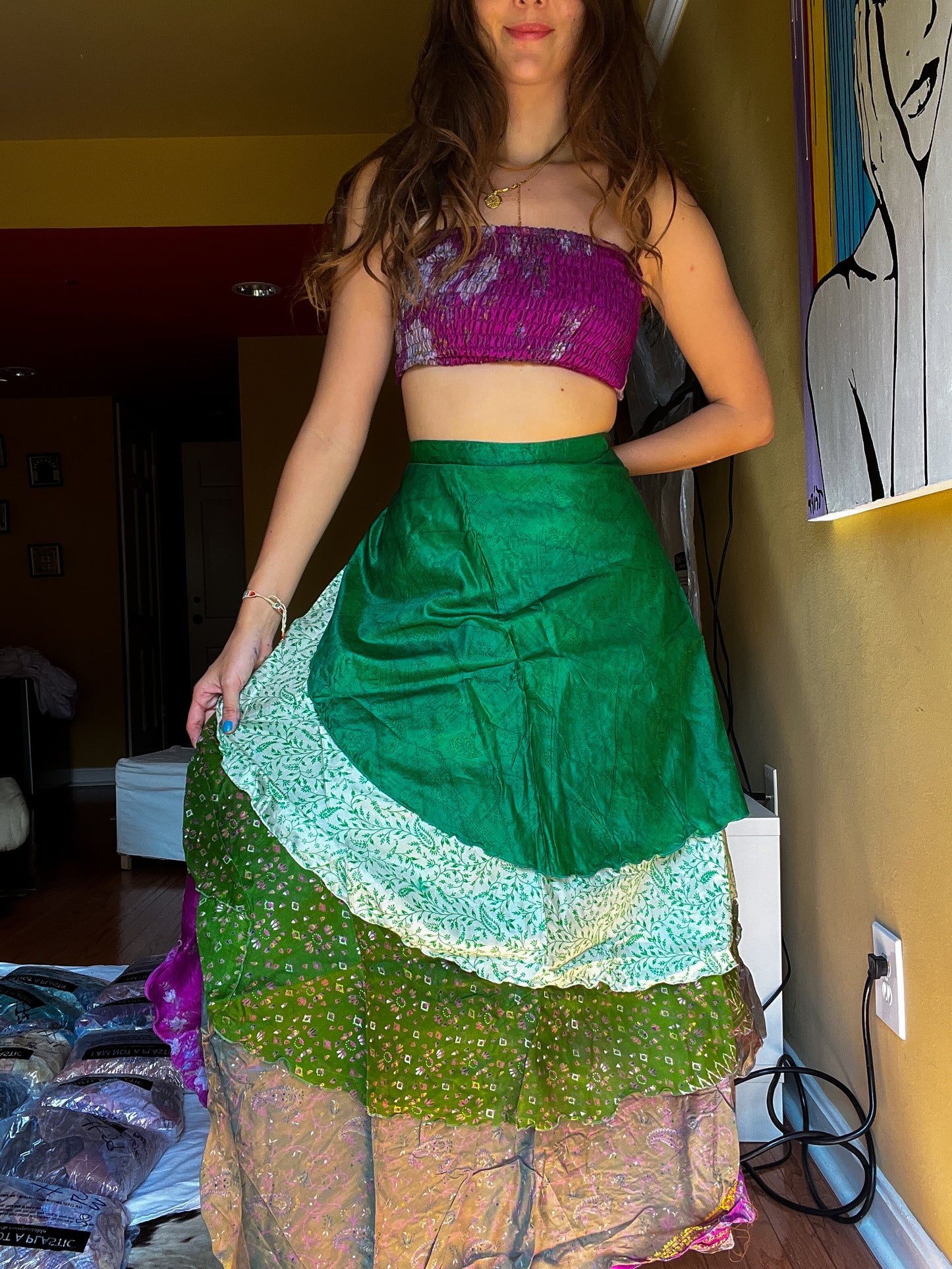 sari wrap skirt #92- purple, green