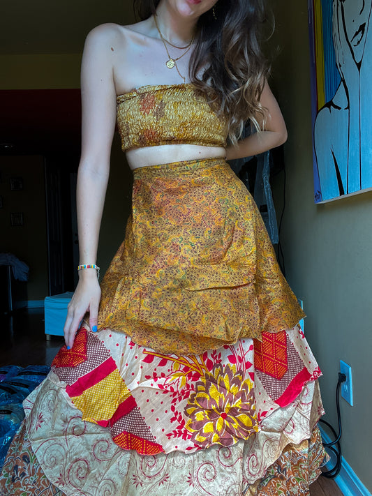 sari wrap skirt #95- beige