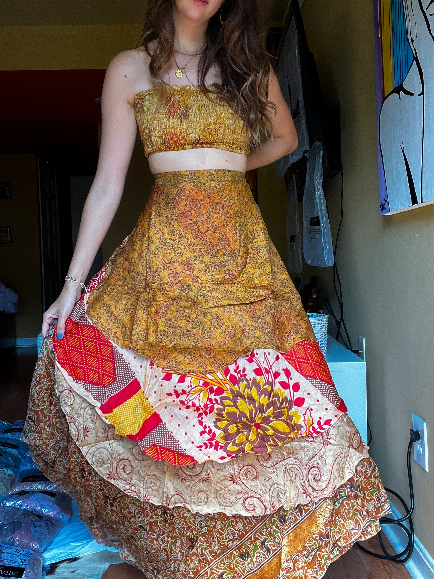 sari wrap skirt #95- beige