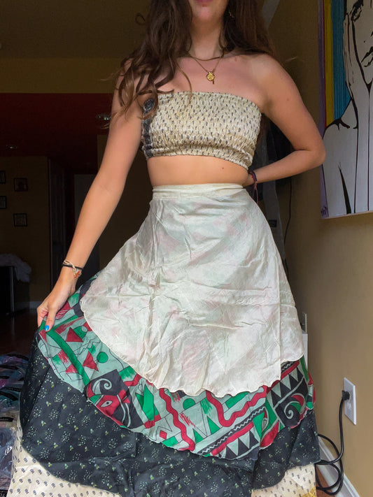 sari wrap skirt #106- black, white