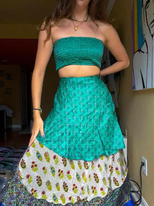 sari wrap skirt #107- green, blue