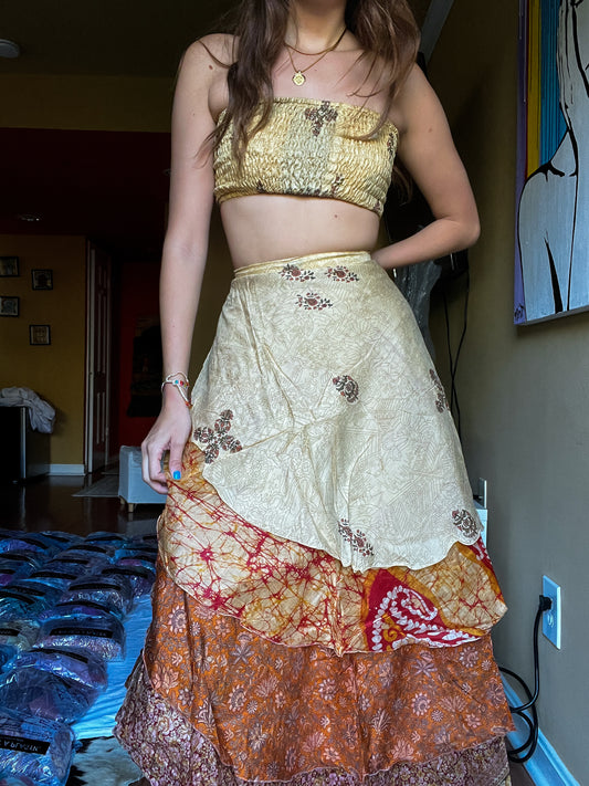 sari wrap skirt #112- Beige