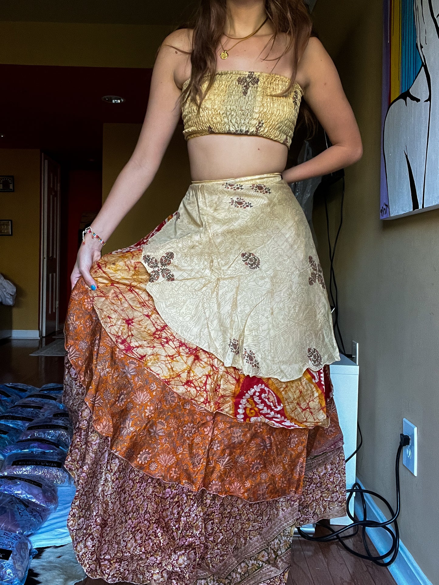 sari wrap skirt #112- Beige