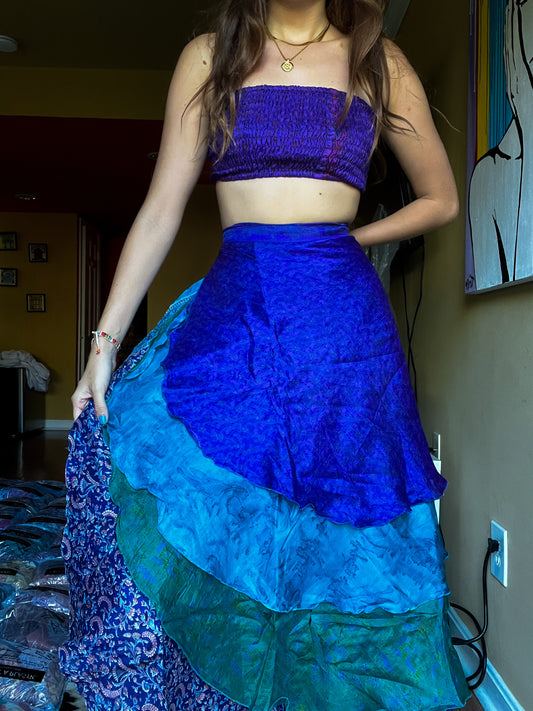 sari wrap skirt #113- Dark Purple, Aquamarine