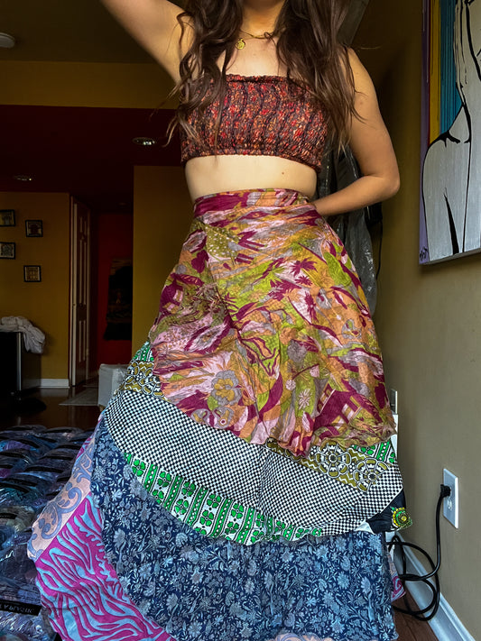 sari wrap skirt #117- Art Gallery
