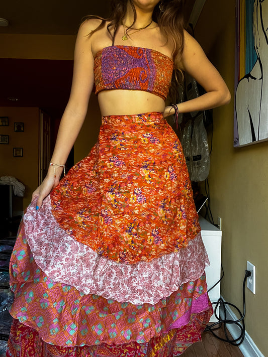 sari wrap skirt #121- orange