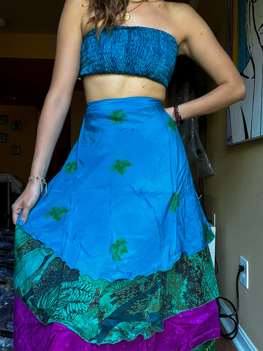 sari wrap skirt #123- Blue, green, fusia