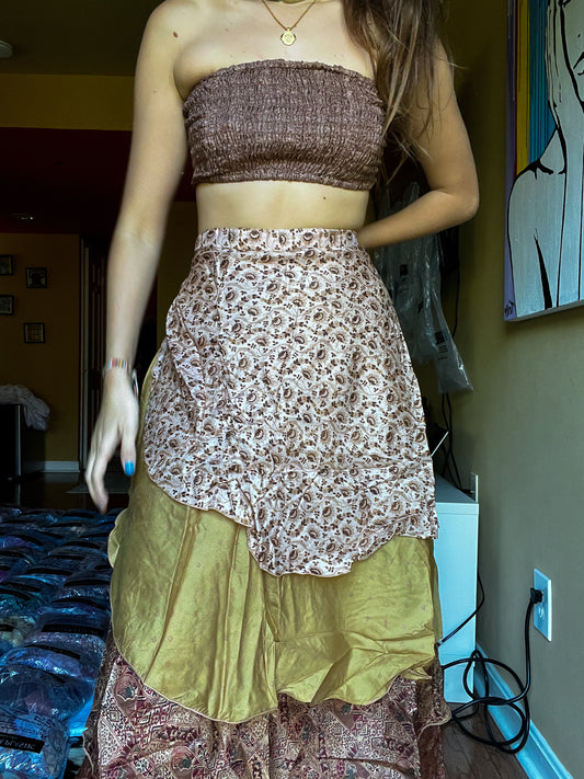sari wrap skirt #129- brown