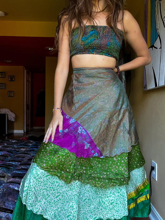 sari wrap skirt #134- Green